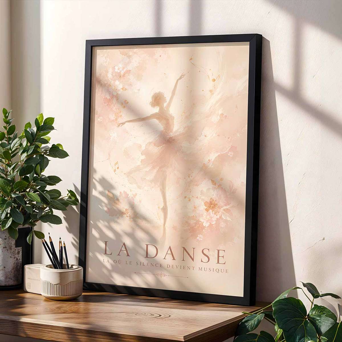 Ballet Dancer Watercolor composition styled as wall art and featuring expressive posture and refined dance details with French text