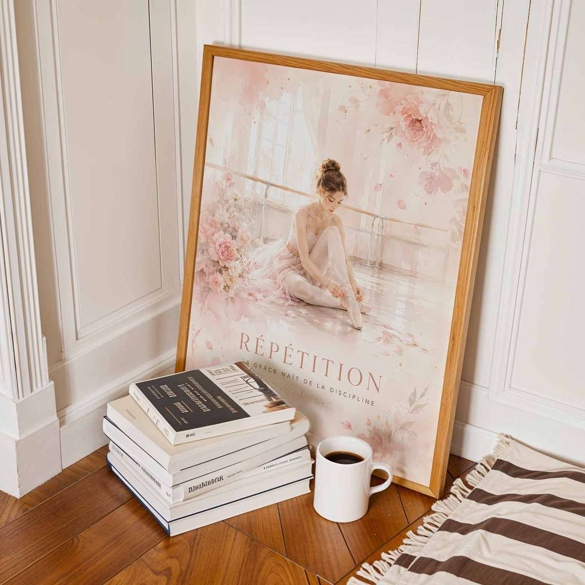 Artistic view of Ballet Dancer showing rehearsal-inspired details and graceful silhouettes for dancer's bedroom decor with French text