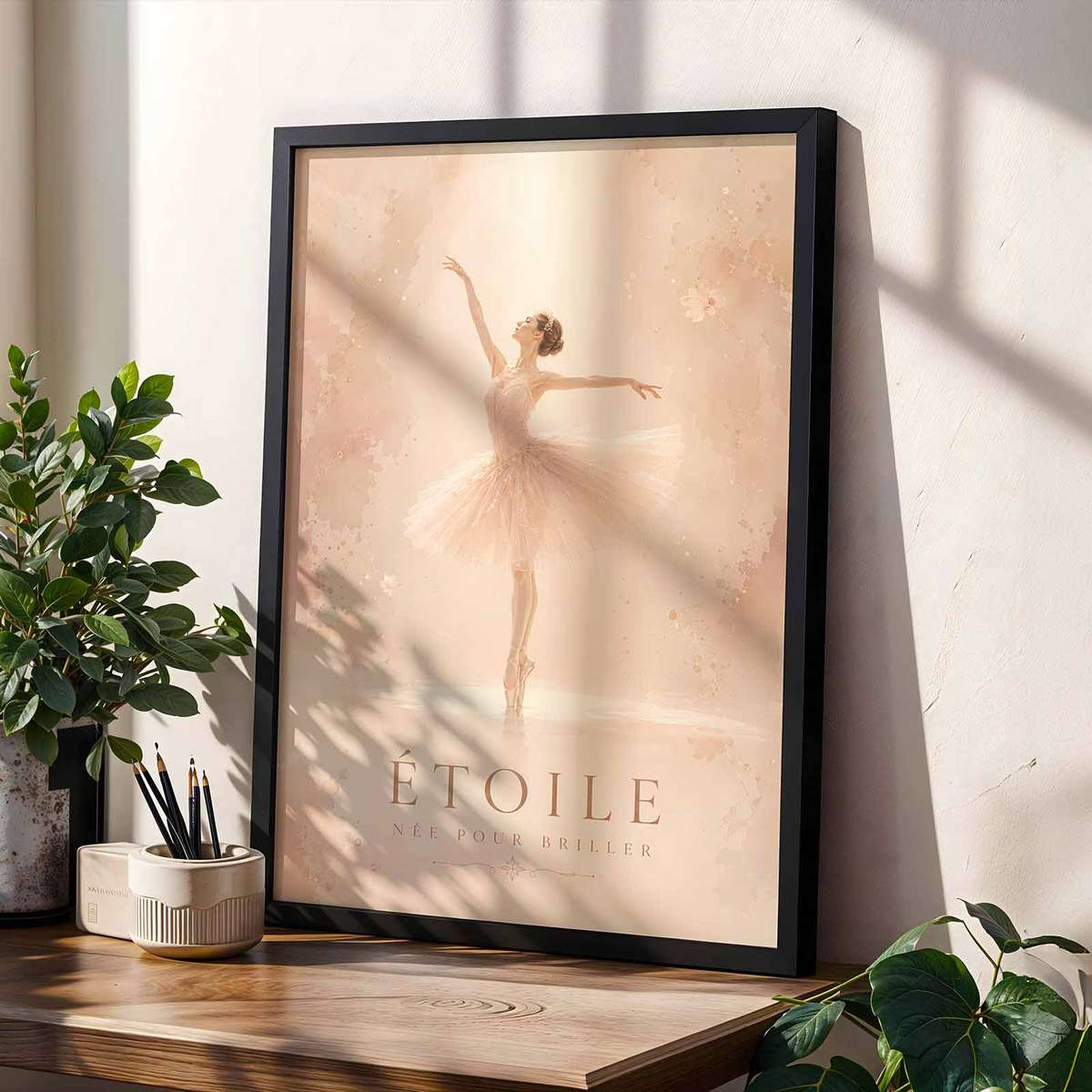 Classic Ballerina Art poster featuring poetic movement with softly balanced composition with French text