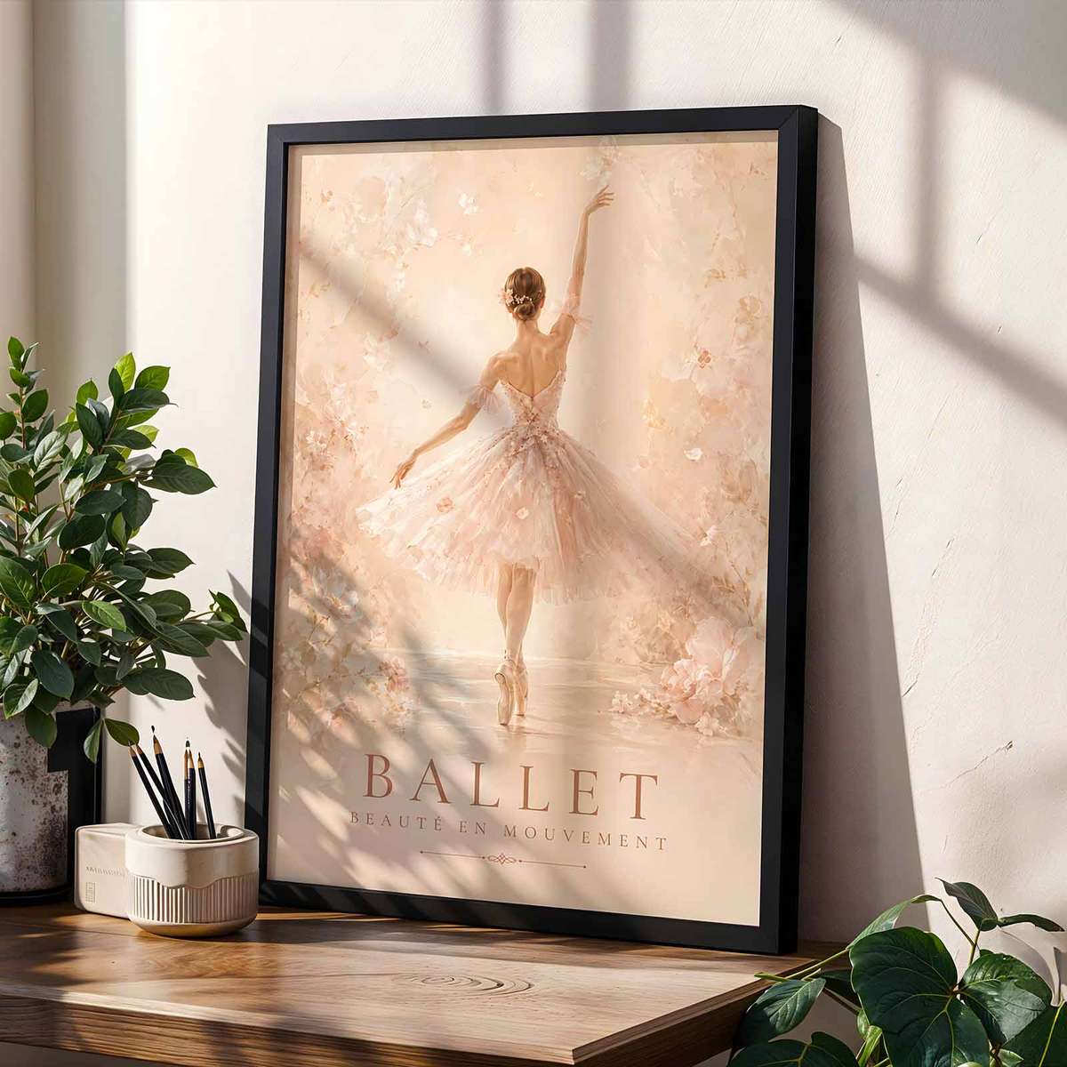 Ballerina Silhouette Art wall art showcasing poetic movement with softly balanced composition and a refined visual character with French text