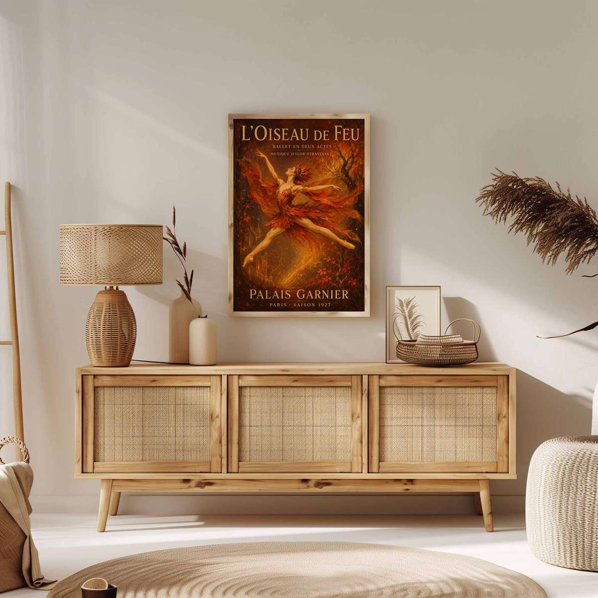Decorative Firebird artwork designed for classical art admirers and creative space decor with French text