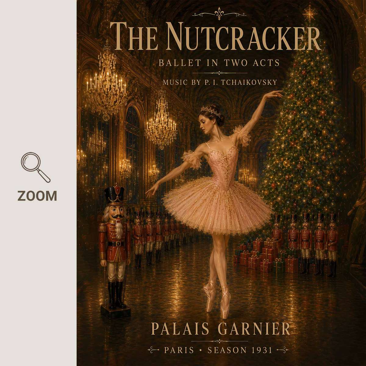 Vintage Nutcracker composition styled as wall art and featuring rehearsal-inspired details and graceful silhouettes inspired by christmas ballet art