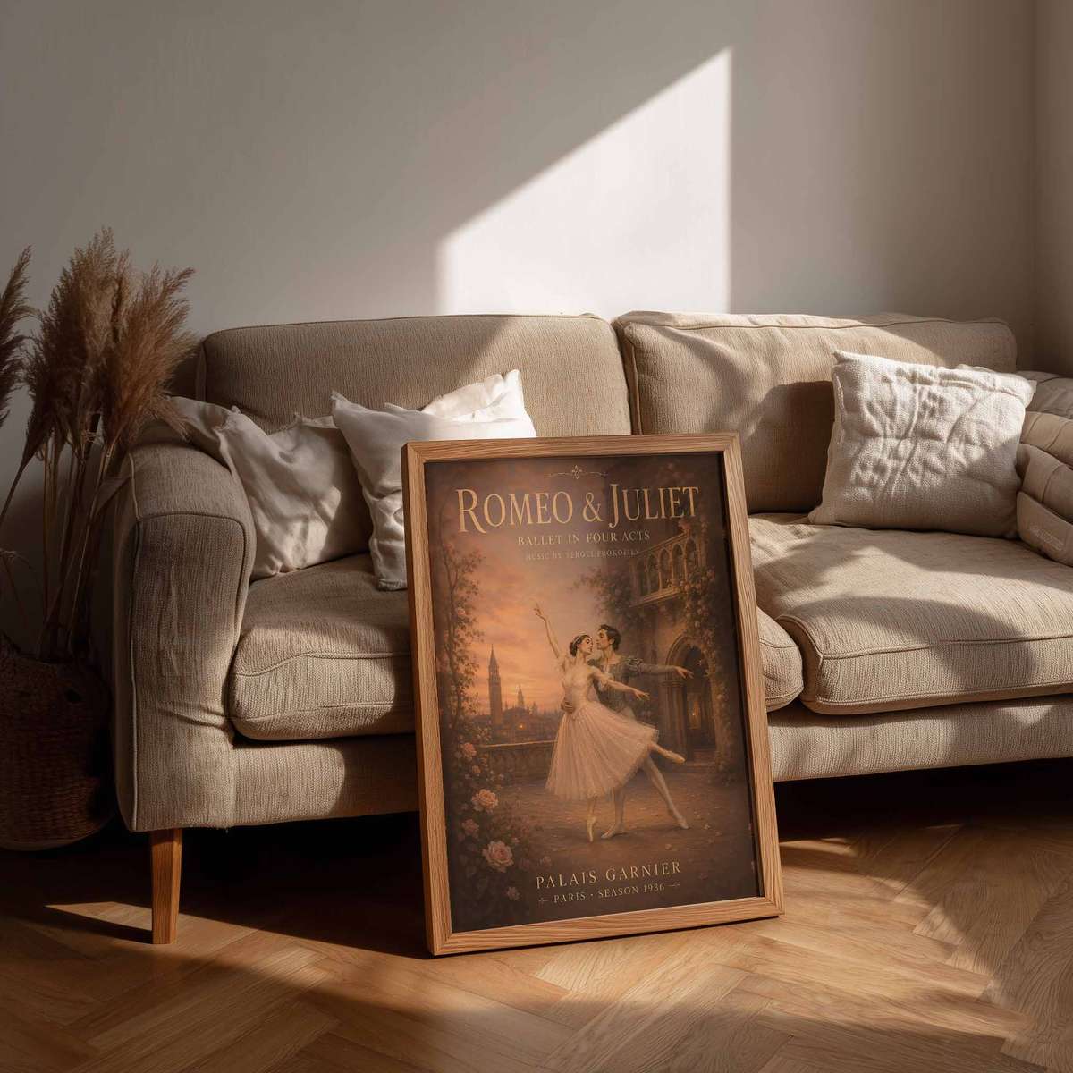 Romantic wall art centered on Romeo Juliet with a dreamlike atmosphere