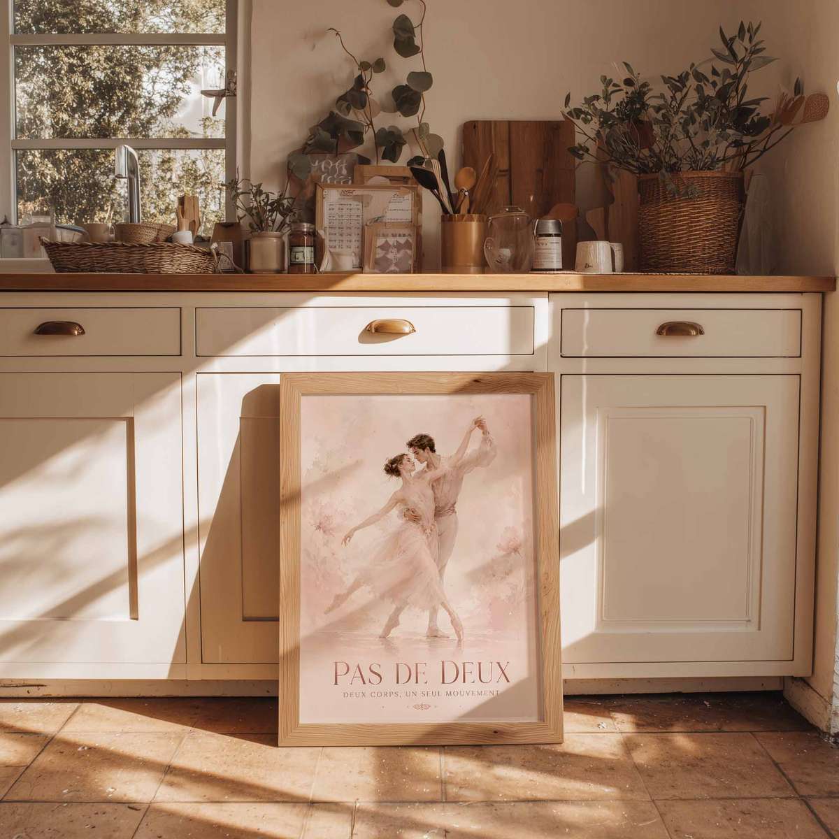 Artistic view of Watercolor Ballet Dancer showing graceful movement and stage-inspired details for rehearsal room decor with French text