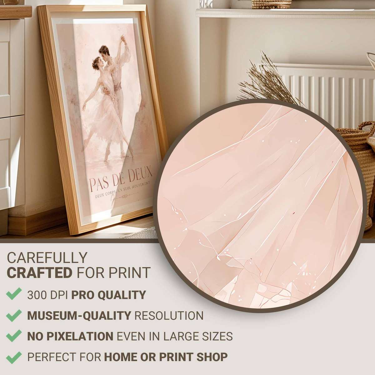 Watercolor Ballet Dancer composition styled as wall art and featuring expressive posture and refined dance details with French text